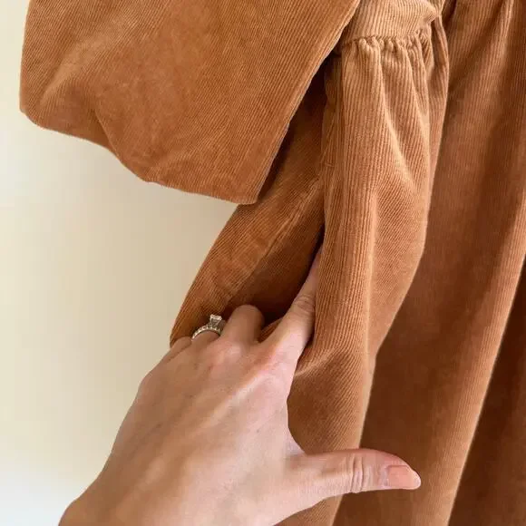 Everlane The Corduroy 3/4 Sleeve Mini Dress Camel Tan XS - Picture 9 of 10